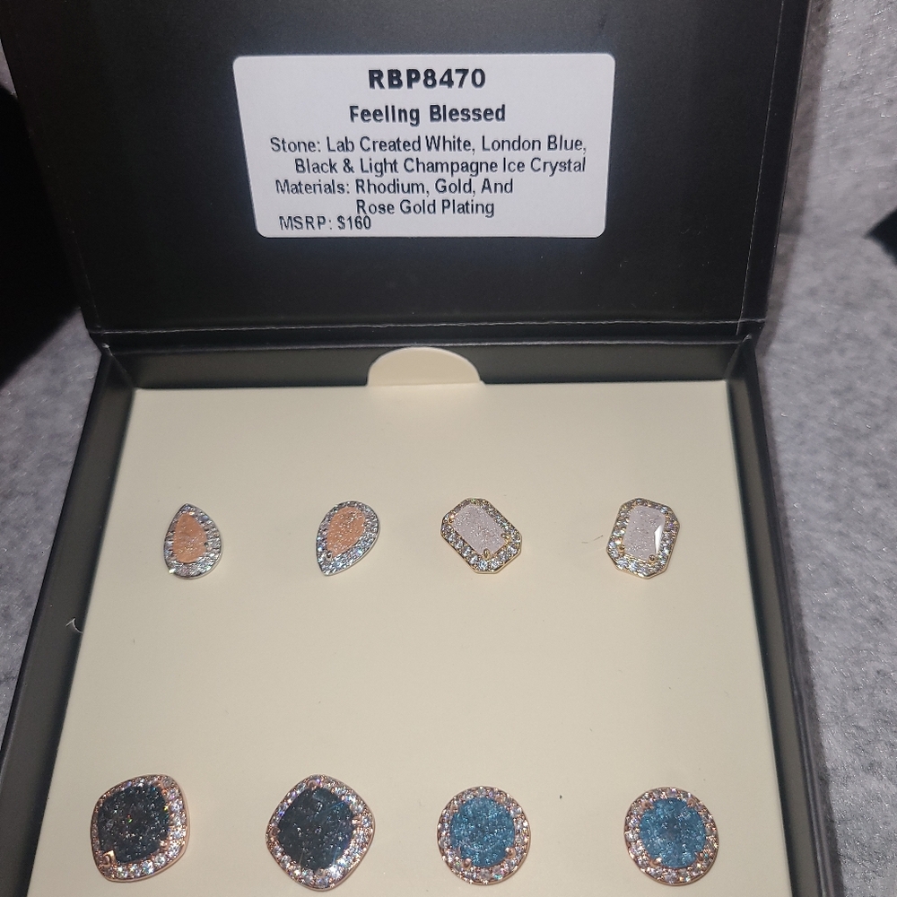 Blue and White Crystal Earrings Set